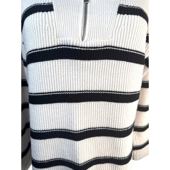 Laundry By Shelli Segal Medium Striped Half-Zip Ribbed Sweater White & Black - Picture 6 of 15